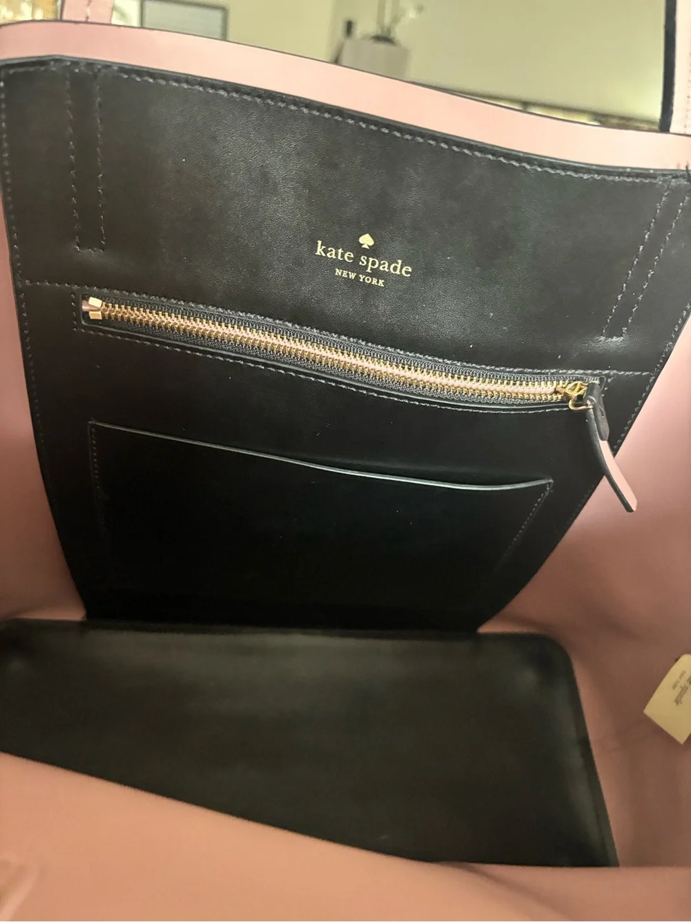 kate spade Black Leather Bunny Tote with Pink Trim